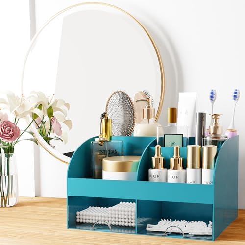 Makeup Organizer with Drawers, Cosmetic Storage for Dresser Vanity and Bathroom Countertop, Beauty Holder for Lipstick Brush, Skincare Organizer for Vanity, Cosmetic Display Case (Dark Green) - Image 3