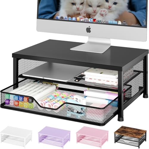 OPNICE Computer Monitor Stand Riser, Desk Organizer with Drawer, Printer & Laptop Stand, Office Desk Accessories & Workspace Desktop Organizers Storage for Office Supplies(Black) by OPNICE