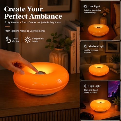 Orange Donut Lamp, Cordless Rechargeable Table & Wall Light, Touch Dimmable - Image 5