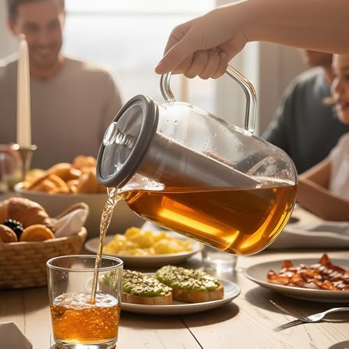 Aquach 85oz Glass Teapot Stovetop Safe with Loose Leaf Tea Steeper - Image 2