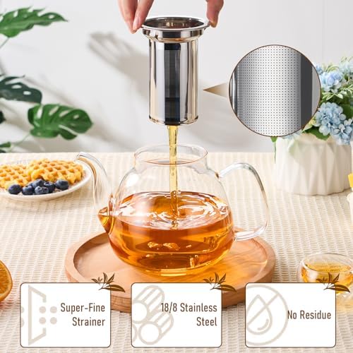 PARACITY Tea Pot with Infuser and Lid, 40 oz Stovetop Glass Kettle, Clear - Image 3