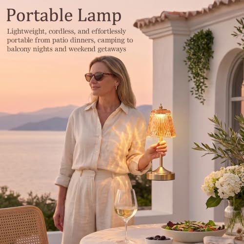 Cordless Table Lamp, Rechargeable Gold Faceted Glass Touch Lamp - Image 6