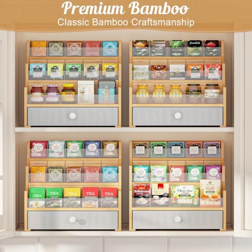 Bamboo Tea Bag Organizer Storage Box Stackable Tea Bag Holder Tea Caddy Box Containers (4-Tier, Large) - Image 5