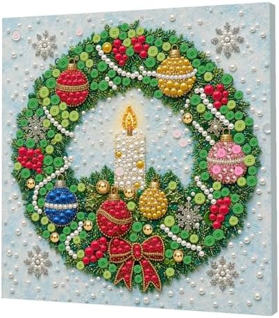 Framed Button Art Kit 11.8" DIY Mosaic Craft for Adults(Christmas Wreath) by Unknown