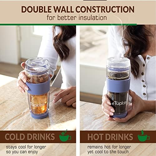 Double Wall Glass Tumbler, 14-Ounce Glass Travel Coffee Mug with Lid - Image 6