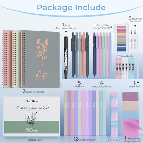 Nicpro 50PCS Cute Spiral Notebook Stationary Set For Women - Image 5