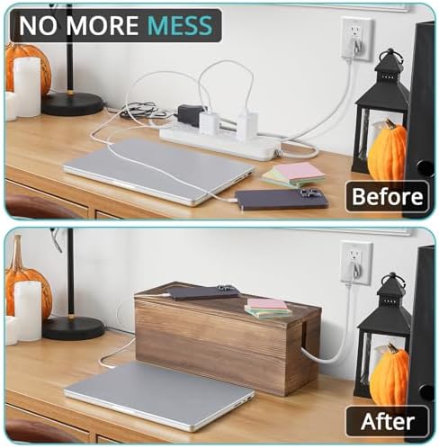 Large Cable Management Box, Burnt Wood Cord Organizer Box for Desk, Floor, Office to Hide Extension Cords Power Stripes Surge Protectors Chargers Wires - Image 5