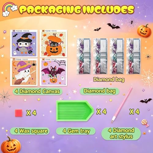 4 Pack Halloween Diamond Art Kits for Kids Ages 4-8-10-12 Gem Art for Kids - Image 4