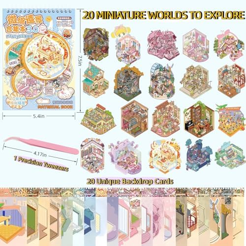 3D Miniature Room Sticker Book, Blue - Image 2