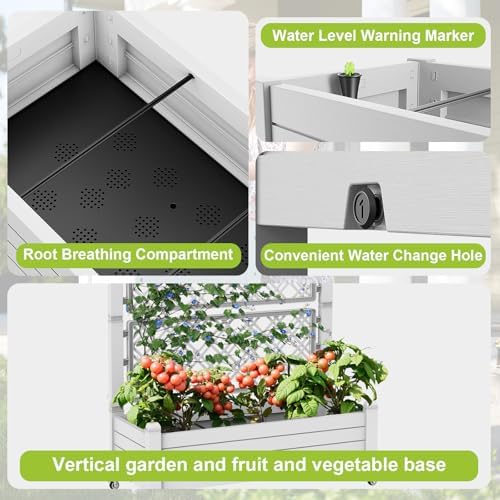 Elevated Raised Garden Bed with Trellis,Outdoor Large Resin Patio Planter Box Stand Divisible with Drain Plug,Water Monitor for Plants Vegetables Flowers Fruits (Ashen, 43.43 * 18.27 * 64.29) - Image 4