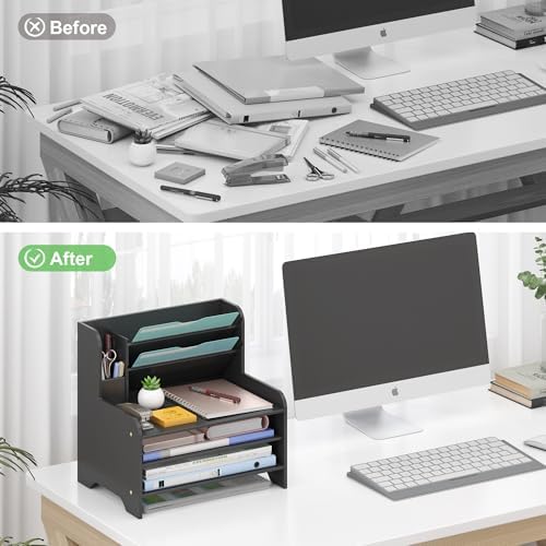 Bamboo File Organizer for Desk, Desktop Paper Tray and Mail Holder - Image 5