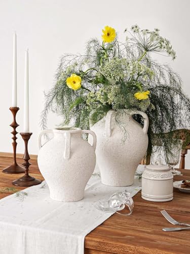 White Ceramic Vase with 4 Handles, 8.8 Inch, Farmhouse Rustic - Image 5