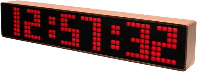 Adventurers Digital Alarm Clocks for Bedrooms, Black Walnut Clocks for Living Room with Big Numbers,Auto Brightness,Adjustable Alarm Volume,Auto DST,Temperature, Humidity, Air Pressure (Red)