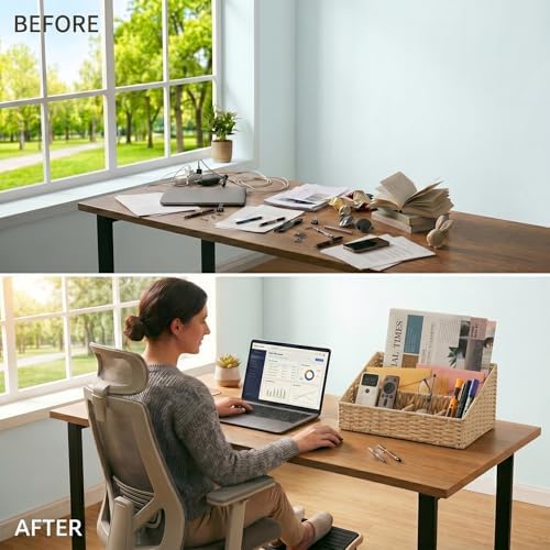 Rattan Mail Organizer - Countertop, Desk, Bills, Woven Basket, Magazine Holder, Mail Sorter, Hobo Organizer，Beige - Image 6