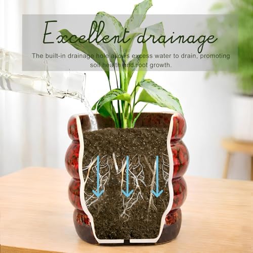 5 inch Ceramic Plant Pot Red Flower Pot for Indoor Plant with Drainage Hole - Image 4