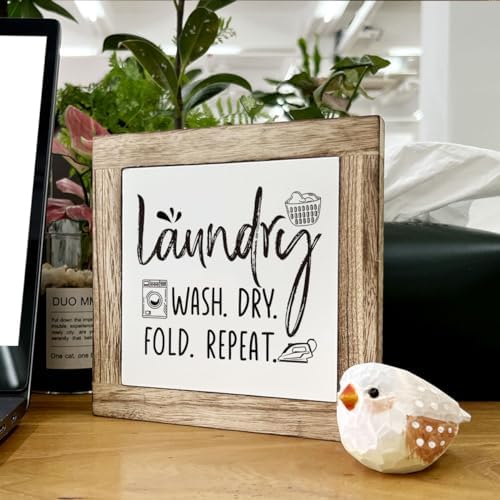 Laundry Room Decor, Laundry Steps Sign, Wash Dry Fold Repeat Sign, Wooden Box Signs for Home Decor, Farmhouse Wood Plaque Sign, Laundry Room Shelf Decoration, Country Style Wood Block Laundry Sign - Image 6