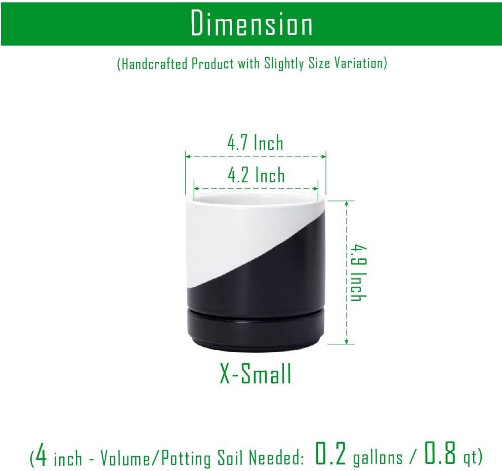 D'vine Dev 4.7 Inch Ceramic Planter Pot, Black White Diagonal, 94-O-B-K - Image 3