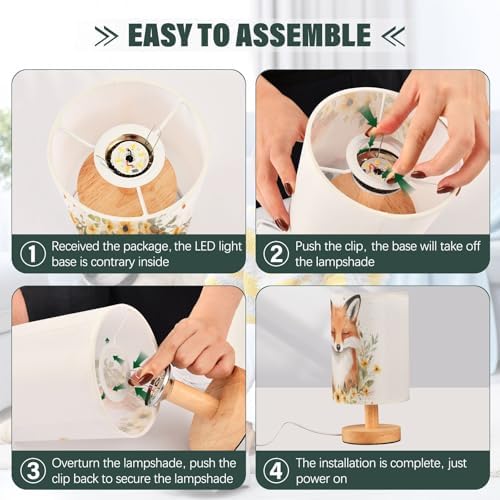 Watercolor Lovely Fox with Flower Design Bedside Table Lamps with USB Port for Bedroom Lamp Accent Table Lamp Small Nightstand Lamp Sturdy Linen Shade Decorative Lamps for Home Living Room Kids - Image 6