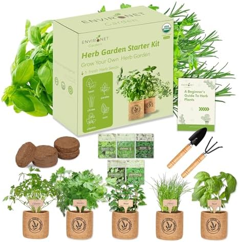 Herb Indoor Garden Kit- Unique Chrismas Herb Gardening Gift, Home Kitchen Gift for Mom, Friends, and Gardeners (Basil, Parsley, Chives, Cilantro, Mint) by Environet