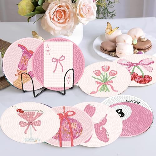 8 Pcs Pink Disco Diamond Art Coasters Kits, Diamond Painting Coasters Kits - Image 3