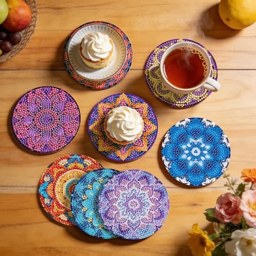 Leatrice 8pcs Mandala Diamond Art Coasters Diamond Painting Kits for Adults - Image 7