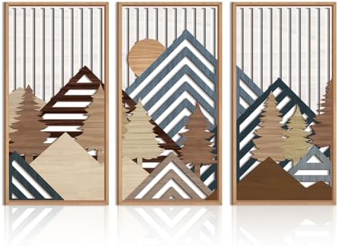 IARTTOP Large Mountain Wood Wall Art 16"x32"x3 Abstract Forest Wall Sculpture Geometric Boho Sunset Wilderness Artwork for Bedroom Living Room Office by IARTTOP