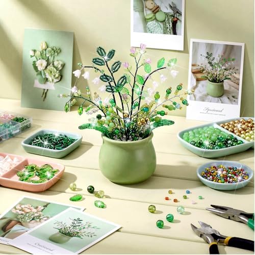 XunYee 8569 Pcs Beaded Plant Kit, Forever Plant Bead Kit, Green B, Classic - Image 4