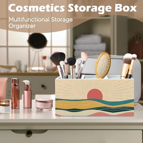 DILSJ Boho Abstract Sunshine Pen Pencil Holder Organizer for Desk, Boho Office Decor, Mid Century Modern Minimalist Sunshine Landscape Wooden Box Signs for Home Office Desk Tabletop Decoration - Image 5
