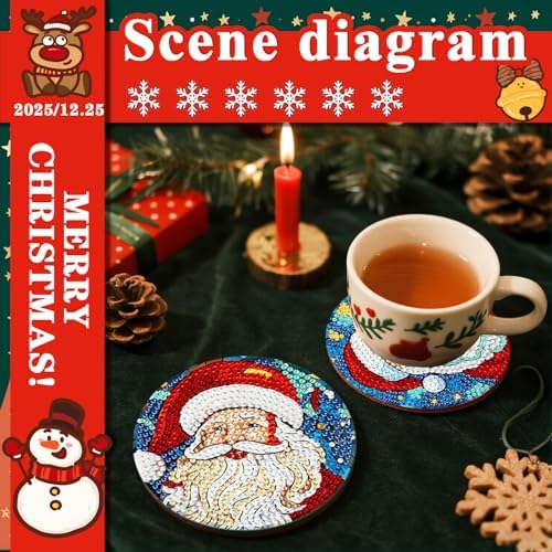 DOTSOPS 8 Pcs Diamond Art Coasters with Holder for Adults Beginners Diamond Craft for Christmas Birthday Gifts (Santa Claus) - Image 5