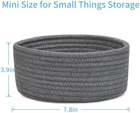 ABenkle Small Woven Basket, Empty Tiny Shallow Storage Basket, Mini Cotton Rope Baskets, Round Decorative Hamper, Basket Storage Bins for Toys, Spa, Socks, Nursery, Living Room - Image 2