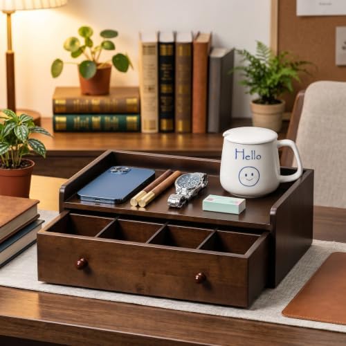 Solid Wood Desk Organizer with Drawer and Adjustable A4 Tray - Image 3