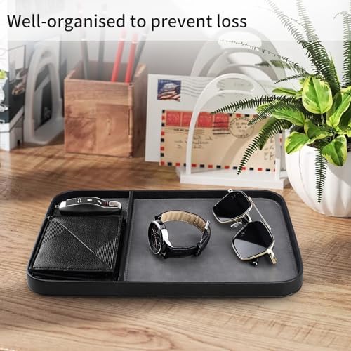 SENEN Leather Tray, Stylish and Organized Multifunctional Tray, for Table Entryway, Premium PU Leather, Catchall Tray for Keys, Watch, Wallet, Jewelry, and More (Black Frame) - Image 5