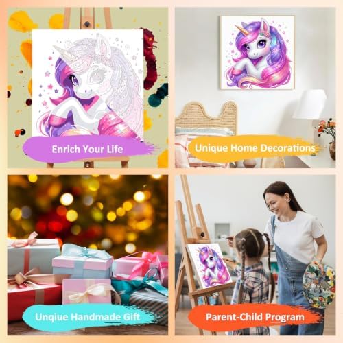Mandun Unicorn Paint by Numbers Kit for Kids, 8x8 inch - Image 7