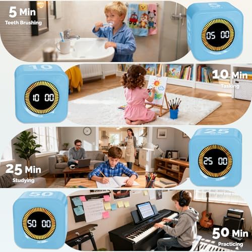KADAMS Pomodoro Cube Timer Productivity Visual Timer - 5/10/25/50 Min Rotating Countdown (1, Blue) - Image 5