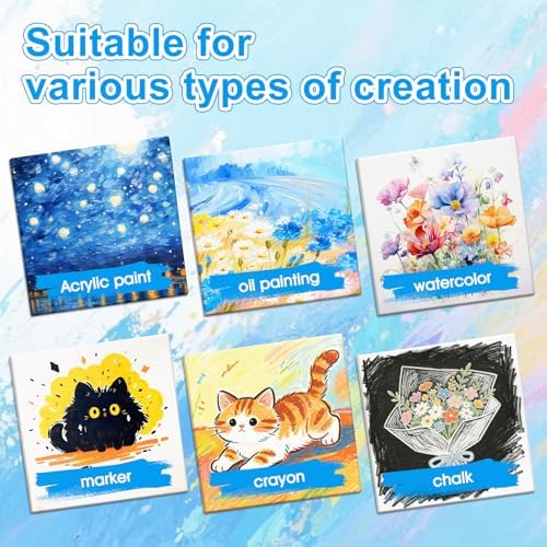 ESRICH Mini Stretched Canvas 20Pack 2.4x2.4inch, 2/5''Profile Art Primed Canvases for Painting, Cotton Small Professional Stretched Canvas for Kids and Art Supplies. - Image 4