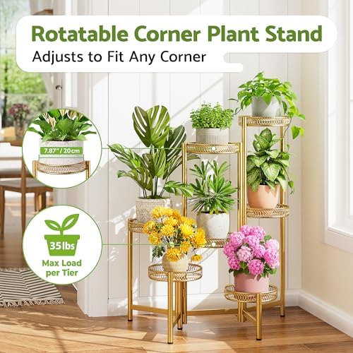 Plant Stand Indoor, 7 Tier Large Plant Stand with 7.9-Inch Wide Drainage Tray, Tiered Corner Flower Display Holder Shelf, Folding Tall Rack for Patio Balcony Porch - GoldFlower - Image 2