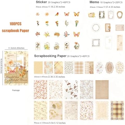 Doraking 100pcs Vintage Floral Scrapbook Paper Journaling Stickers Assorted Set, Material Paper Memo Junk Journal Supplies for Bullet Journaling Retro Crafts Planner Collage Card Album - Image 2