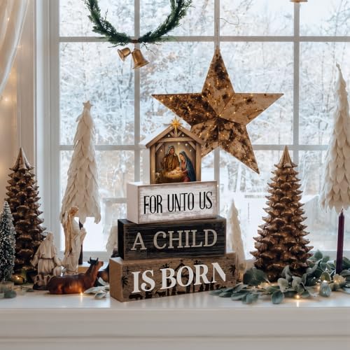 Moucuny 4 Pcs Christmas Table Decoration Christian Wooden Stacked Blocks - Image 5