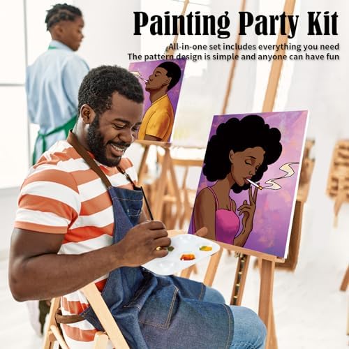 VOCHIC Sip and Paint Kit,Pre Drawn Canvas Couples Painting Party Kit Paint Art Set with Outline Canvas for Adults Date Night Games, Afro Girl Boy,Valentine 2 Pack(12 x 16 Inch) - Image 3