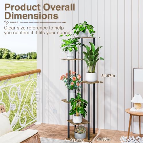 AZERPIAN Plant Stand 5 Tier Indoor Metal Flower Shelf for Multiple Plants Corner Tall Flower Holders for Patio Garden Living Room Balcony Bedroom, Black (Small 6 Tier+Black Rustic Brown) - Image 4