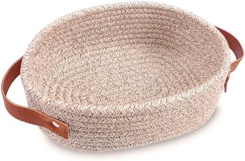 ABenkle Small Woven Basket, Mini Cotton Rope Storage Basket, Tiny Easter Basket, Shelf Basket, Oval Decorative Toy Dog Cat Basket for Nursery, Empty Gift Basket, 9.4" x 5.9" x 3.9" XS by ABenkle