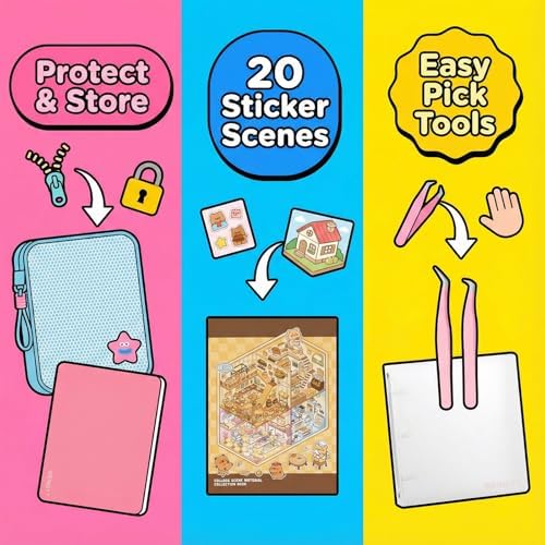 8-in-1 Sticker Storage & Organization Kit for Adults — 3D Scene Book, Storage Album, Mesh Bag, Double-Sided Mat, Tweezers & Tools, Scrapbook & Journal Set - Image 6