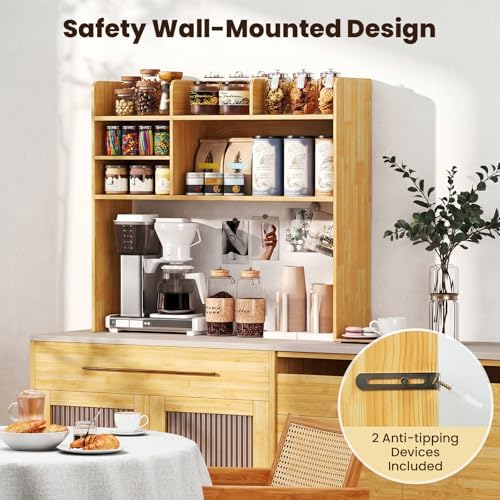 GIANTEX Desktop Bookshelf, 37" Desk Hutch Dorm for Computer Up to 32 Inch, Countertop Hutch w/6 Storage Shelves, 3-Tier Desktop Organizer Display Rack, Wood Desk Shelf for Home Office (Burlywood) - Image 5