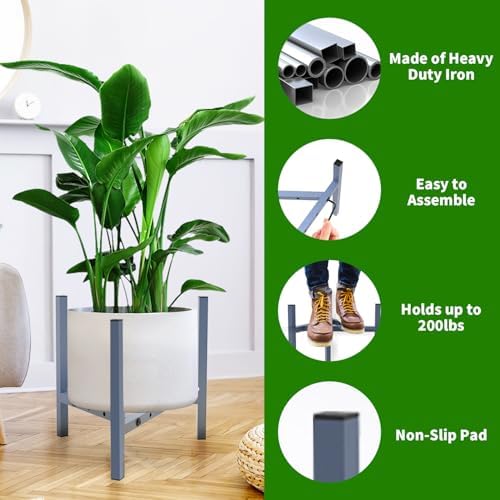 Aripark Plant Stand Indoor Adjustable, Metal Modern Plant Stands Small, Heavy Duty Stable Plant Pot Flower Holder Outdoor Corner, Fit 8 9 10 11 12 inch Pots, Sparkling Blue (Pot & Plant Not Included) - Image 2