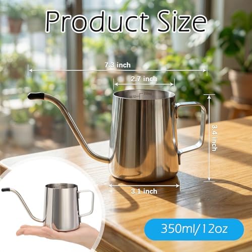 350ml Small Watering Can for Indoor Plants, 12oz Mini Plant Watering Pot with Long Spout and Handle, Silver Tiny Stainless Steel Watering-Can for Outdoor Indoor Plants Flower Garden - Image 2
