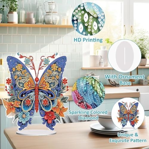 Diamond Painting Kits for Adults Beginners, 5D Full Drill Flowers and Butterfly Crystal Art Desktop Ornament, DIY Single Sided Home Office Desk Decor, Creative Craft Gift Set with Tools - Image 5