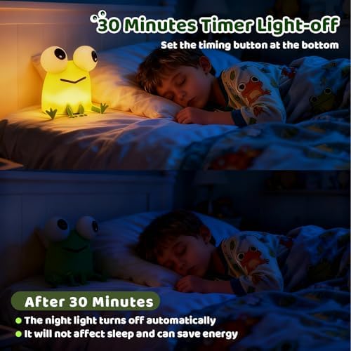 Frog Night Light for Kids with Timer, Dimmable 3 Brightness 7 Colors, Kawaii Big-Eyed Frog Lamp Funny Gifts, USB Rechargeable Portable Night Lamp Decor for Girl Boy Nursery/Bedroom/Desk/Office - Image 6