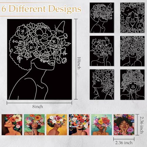 Ctosree 6 Pack Pre Drawn Canvas Painting Kit 8x10 Stretched, Black Girl - Image 3