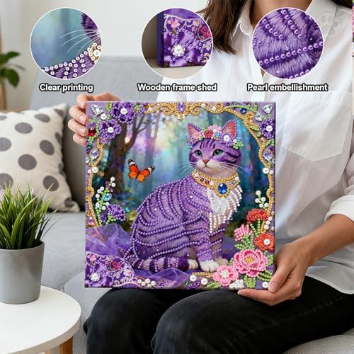 ARTopet DIY Pearl Painting Kit with Frame Gemstone Pearl Diamond Dots Beads Canvas Art Craft for Adult Beginners Display for Tabletop and Wall Mounting Home Decor-Purple Cat - Image 4