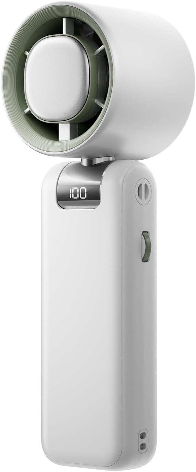 High Speed Handheld Fan, 13500 RPM Turbo Motor TEC Instant Cooling, 4000mAh Battery (3-23H) LCD Display, 3-in-1 Neck/Desk/Portable Fan for Travel Office Sports (Off-white)